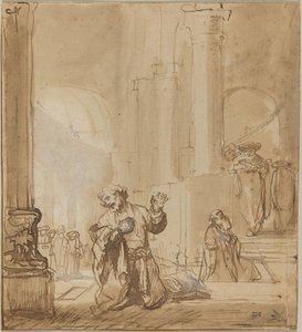 Vertaus Publikaanista ja fariseuksesta tekijältä Studio of Rembrandt van Rijn
