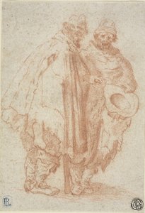 Kaksi parrakasta miestä rääsyisissä viitoissa tekijältä Style of Jacques Callot