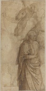 Ratsastaja ja seisova draped mies antiikkisen jälkeen [verso] tekijältä Style of Pietro Perugino