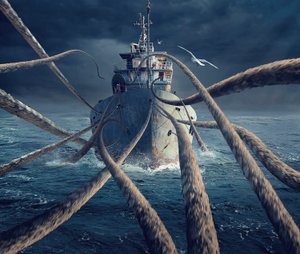 Krakenin hyökkäys laivaa vastaan