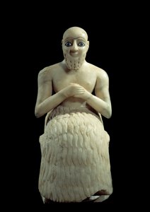 Taide Mesopotamia: Intendantti Ebih-ilin patsas. Veistos albasterista, simpukasta, lapis-lasulista ja liuskeesta, noin 2500 eaa. tekijältä Sumerian Mesopotamian School