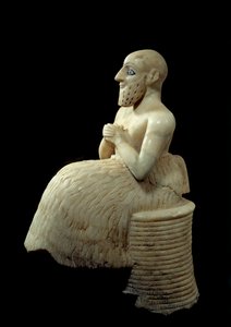 Taide Mesopotamia: Intendantti Ebih-ilin patsas. Veistos albasterista, simpukasta, lapis-lasulista ja liuskeesta, Noin 2500 eKr. (Sumerilainen aika, noin 2900-2200 eKr.). Marilta. Korkeus: 0,525 m Pariisi, Musee du Louvre. tekijältä Sumerian Mesopotamian School