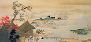 Talonpojat korjasivat vihanneksia Kioton lähellä keskiajalla, painettu Kokka-lehdessä, 1900-01 tekijältä Sumiyoshi Hirozumi Gukei