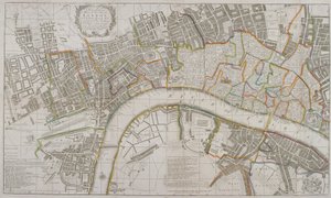 Westminsterin, Lontoon Cityn, Southwarkin ja lähialueiden kartta, 1739
