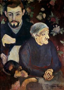 Muotokuva taidemaalari Maurice Utrillosta, hänen isoäidistään ja koirasta Suzanne Valadonin maalaus (1865-1938)