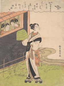 Huilua soittava munkki Komuso, The Fourth Month Uzuki, sarjasta Fashionable P..., ca. 1768. tekijältä Suzuki Harunobu