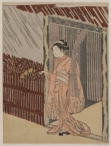 Vaaleanpunaiseen pukeutunut tyttö, 1766. tekijältä Suzuki Harunobu