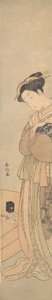 Oiran pitelee mustaa koiraa, n. 1769, n. 1769. tekijältä Suzuki Harunobu