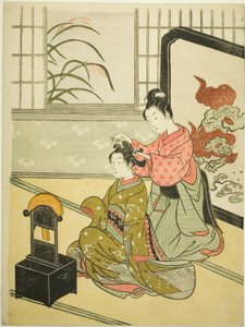Autumn Moon in the Mirror (Kyodai no shugetsu), sarjasta "Kahdeksan näkymää salista (Zashiki hakkei)" tekijältä Suzuki Harunobu