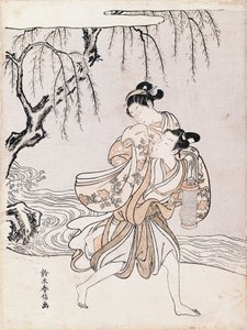 Pari joen rannalla, Suzuki Harunobu (1725-1770), muste ja värit, Japani, japanilainen sivilisaatio, Edo-kausi tekijältä Suzuki Harunobu