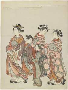Courtesaani ja Attendants on Parade, vuoden 1766 jälkeen tekijältä Suzuki Harunobu