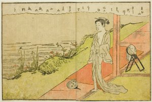 Kaksisivuinen kuvitus osasta Vol. 1 "Kevään brokaatien kuvakirja (Ehon haru no nishiki)" tekijältä Suzuki Harunobu