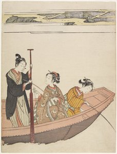 Kalastus lähellä Mimeguri-pyhäköä Sumida-joella, n. 1767 tekijältä Suzuki Harunobu