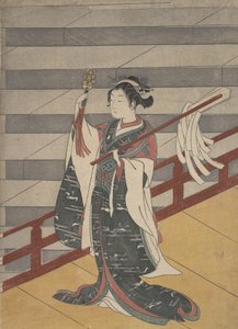 Tyttö parvekkeella Stone Stairwayn yläpuolella, n. 1768, n. 1768. tekijältä Suzuki Harunobu
