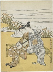 Rakastavaiset soittavat samaa shamisenia keisari Xuanzongin ja Yang Guifein mitatessa, noin 1767. tekijältä Suzuki Harunobu
