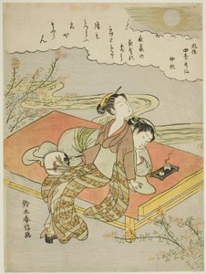 Kahdeksas kuukausi (Chushu), sarjasta "Kuolemattomien runoilijoiden suosittuja versioita neljällä vuodenajalla (Fuzoku shiki kasen)" tekijältä Suzuki Harunobu