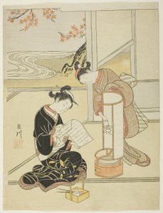 The Evening Glow of a Lamp (Andon no sekisho), sarjasta "Kahdeksan näkymää salista (Zashiki hakkei)" tekijältä Suzuki Harunobu