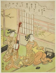 Kuu (Tsuki), sarjasta "Muodikkaat kohtaukset lumesta, kuusta ja kukista (Furyu setsugekka)" tekijältä Suzuki Harunobu
