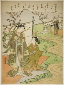 Kolmas kuukausi (Yayoi), sarjasta "Kuolemattomien runoilijoiden suositut versiot neljällä vuodenajalla (Fuzoku shiki kasen)" tekijältä Suzuki Harunobu