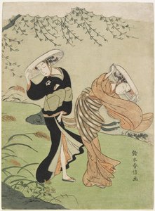 Kaksi naista kovalla tuulella, n. 1767 tekijältä Suzuki Harunobu