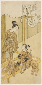 Visiting (Kayoi), from the series "The Seven Fashionable Aspects of Komachi (Furyu yatsushi nana Komachi)" tekijältä Suzuki Harunobu
