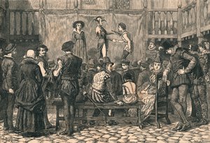 Näytelmä London Inn Yardissa, Kuningatar Elisabetin aikana, vuodelta 1873.