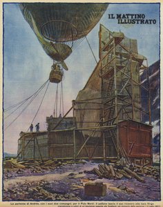 Ruotsalaisen tutkimusmatkailijan Salomon August Andreen ilmapallo lähdössä Huippuvuorilta lennolle pohjoisnavalle