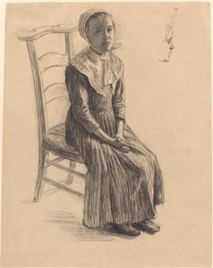 Istuva tyttö talonpoika-asussa tekijältä Swiss 19th Century