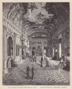 Geneven uuden teatterin aula, Grand Foyer du Theatre a Geneve (kaiverrus) tekijältä Swiss School