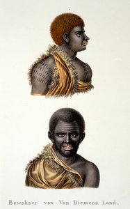Van Diemenin maan alkuasukkaat, esim. Tasmania, kirjasta Ethnological Study of Various Racial Types from Various Continents, kirjoittanut C.I. Brodtmann, 1824 tekijältä Swiss School
