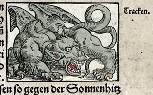Lohikäärmeen esitys: kaiverrus Johann Stumpffin teoksesta "Den Noble Strict Best Fromen". 1550 tekijältä Swiss School