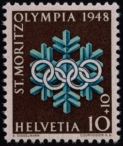Postimerkki vuoden 1948 talviolympialaisten kunniaksi