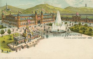 Ammuntafestivaali 1895 Winterthurissa, Sveitsissä (värilitho) tekijältä Swiss School