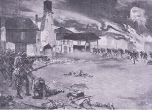 Katutaistelut Ranskan ja Saksan rajalla: Ranskan hyökkäys Preussin vartijaa vastaan, julkaisusta History of the Great War Vol 3, julkaisija Waverley Book Co Limited, n. 1920 tekijältä Sydney Adamson