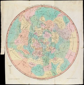 Taivaan kartta Lontoon leveyspiiriä varten, Uranian peili tai näkymä taivaalle, noin 1825 (kortti, paperi, kudos, kaiverrus).