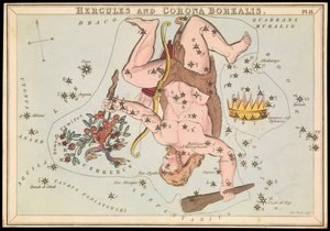 Hercules ja Corona Borealis, n.1825 (kortti, paperi, kudos )
