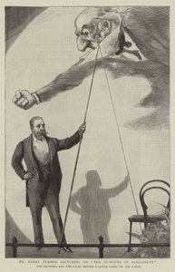 Herra Harry Furniss luennoi aiheesta The Humors of Parliament tekijältä Sydney Prior Hall