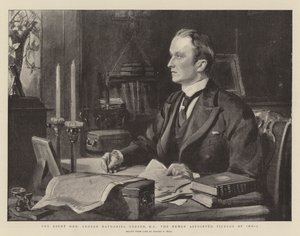 Oikea George Nathaniel Curzon, kansanedustaja, Intian äskettäin nimitetty varakuningas tekijältä Sydney Prior Hall