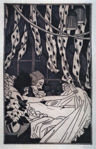 Erotiikka: Giacomo Casanova (1725-1798) nostaa lakanat pohtiakseen alaston rakastajataraan, 1900-luvun alkua (etsaus)