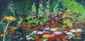 Zingy Flower Bed, 2021 (öljy kankaalle) tekijältä Sylvia Paul