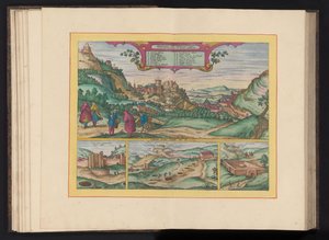 Gezicht op het Alhambra en de stad Granada Granadan kaunein linna, jota kutsutaan yleisesti Alhambraksi, idästä katsottuna (otsikko esineessä) tekijältä Symon Novelanus (possibly)