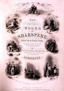 "The Complete Works of Shakespearen" etukappale, tarkistanut J. O. Halliwell, kaiverrus G. Greatbach (kaiverrus) tekijältä T. D. (after) Scott