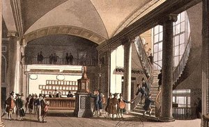 Huutokauppamarkkinoiden sali tekijältä T. and Pugin A.C. Rowlandson