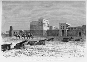 Sheikh Aissan palatsi Bahrainissa, Tšadissa. Taylorin kaiverrus havainnollistamaan tarinaa A Suse, journal des excavilles