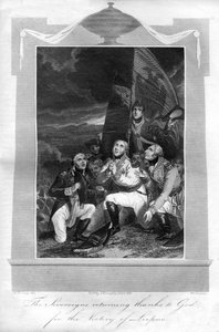 Hallitsijat palaavat kiitoksena Jumalalle Leipzigin voitosta 1816.
