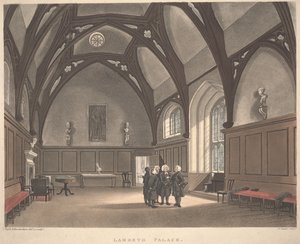Lambethin palatsi, kaiverrettu Joseph Constantine Stadler (fl.1780-1812), julkaistu 1808 (värillinen akvatinta)