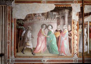 Neitsyen elämä: Joachimin ja Annen tapaaminen kultaisella portilla (fresko, n. 1327)