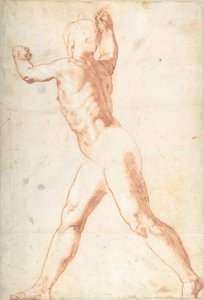 Seisova alaston mies recto, Kolme tutkimusta sotilaista verso, 1550.