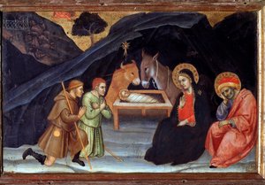 Paimenten palvonta - tempera puun päällä tekijältä Taddeo di Bartolo