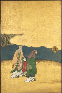 Game of Go, neljästä Saavutukset, 1600-luvun alku (Liukuva näyttö; muste, väri ja kulta paperille) tekijältä Takanobu Kano